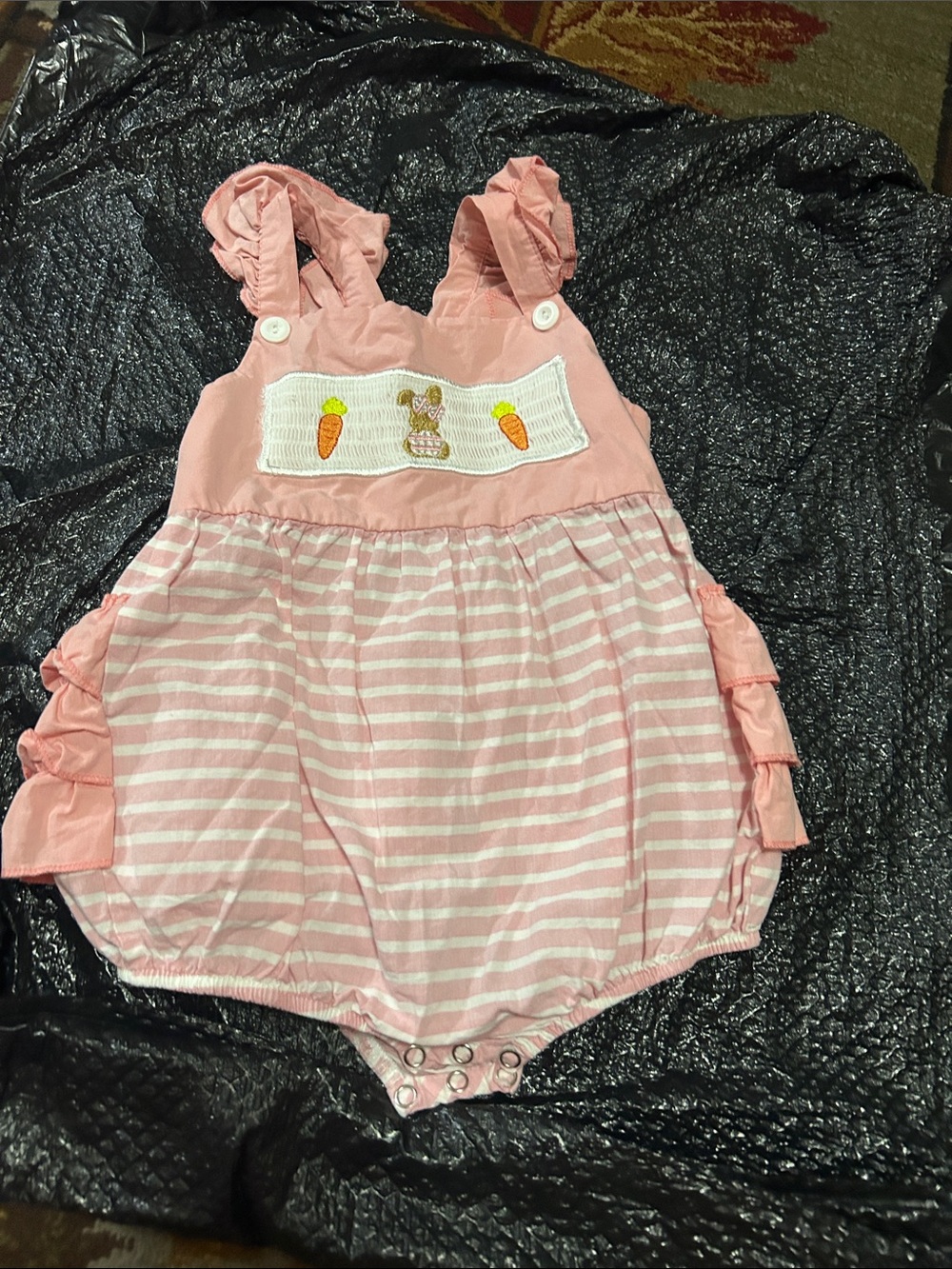 Pink Smocked Bunny & Carrot Baby One-Piece Romper